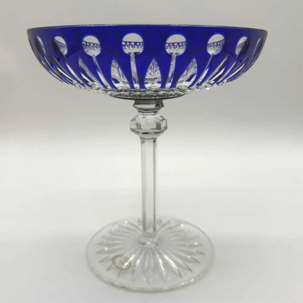 Galbiati Hungary Hand Cut Cobalt Blue Cased Crystal Pedestal Compote Bowl 24% Pb
